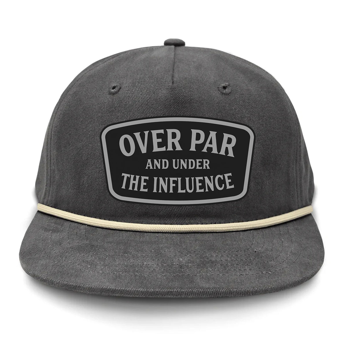 Over Par And Under The Influence Flat Bill Rope Leather Patch Hat