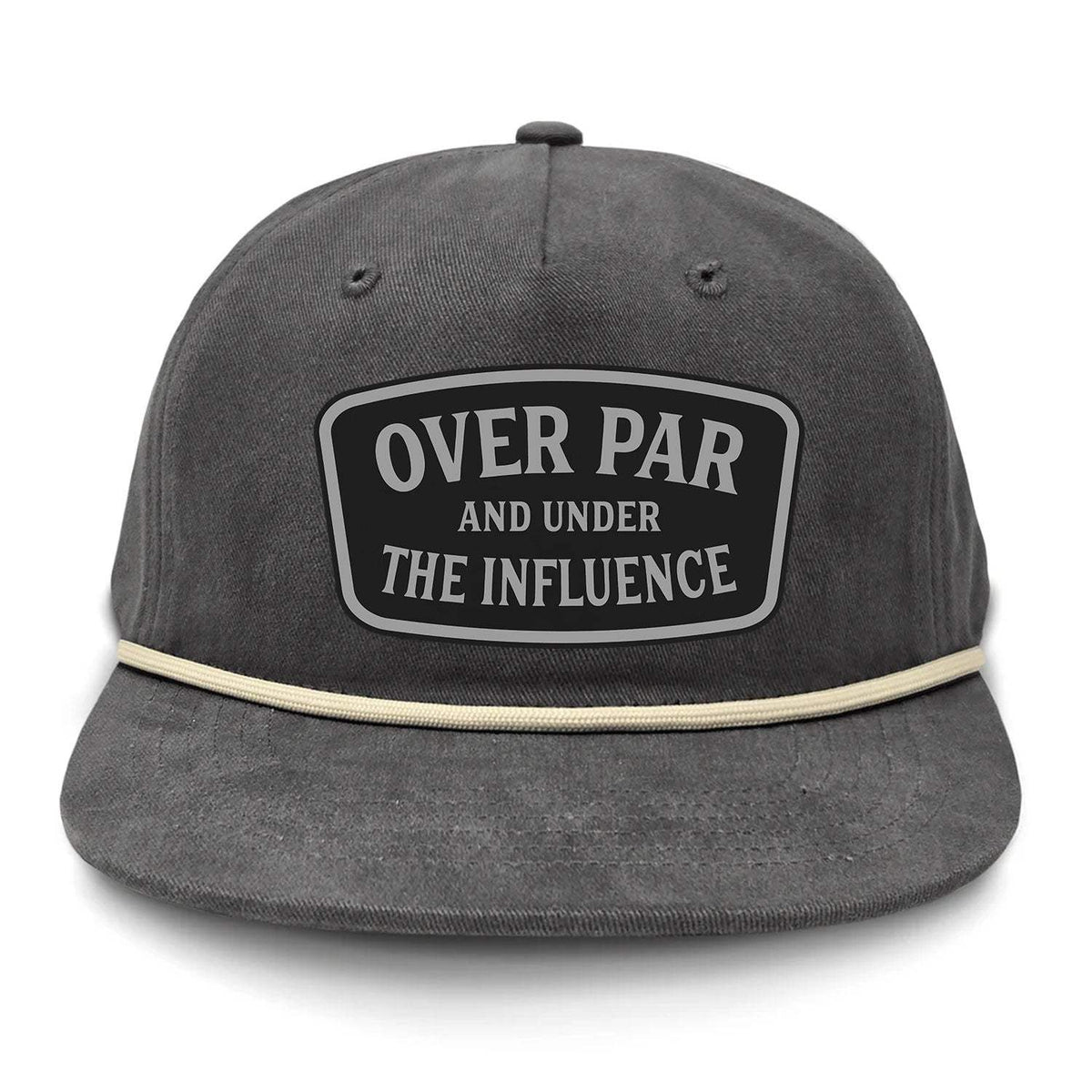 Over Par And Under The Influence Flat Bill Rope Leather Patch Hat