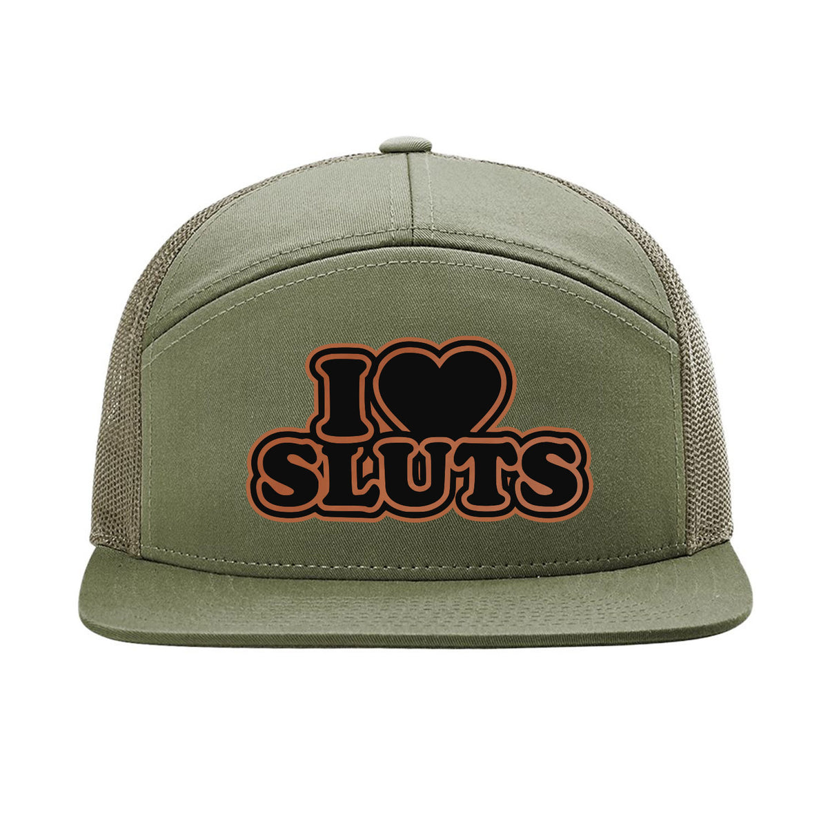 I Love Sluts 7 Panel Hat