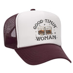 Good Timin' Woman Foam Trucker Hat - Maroon / White