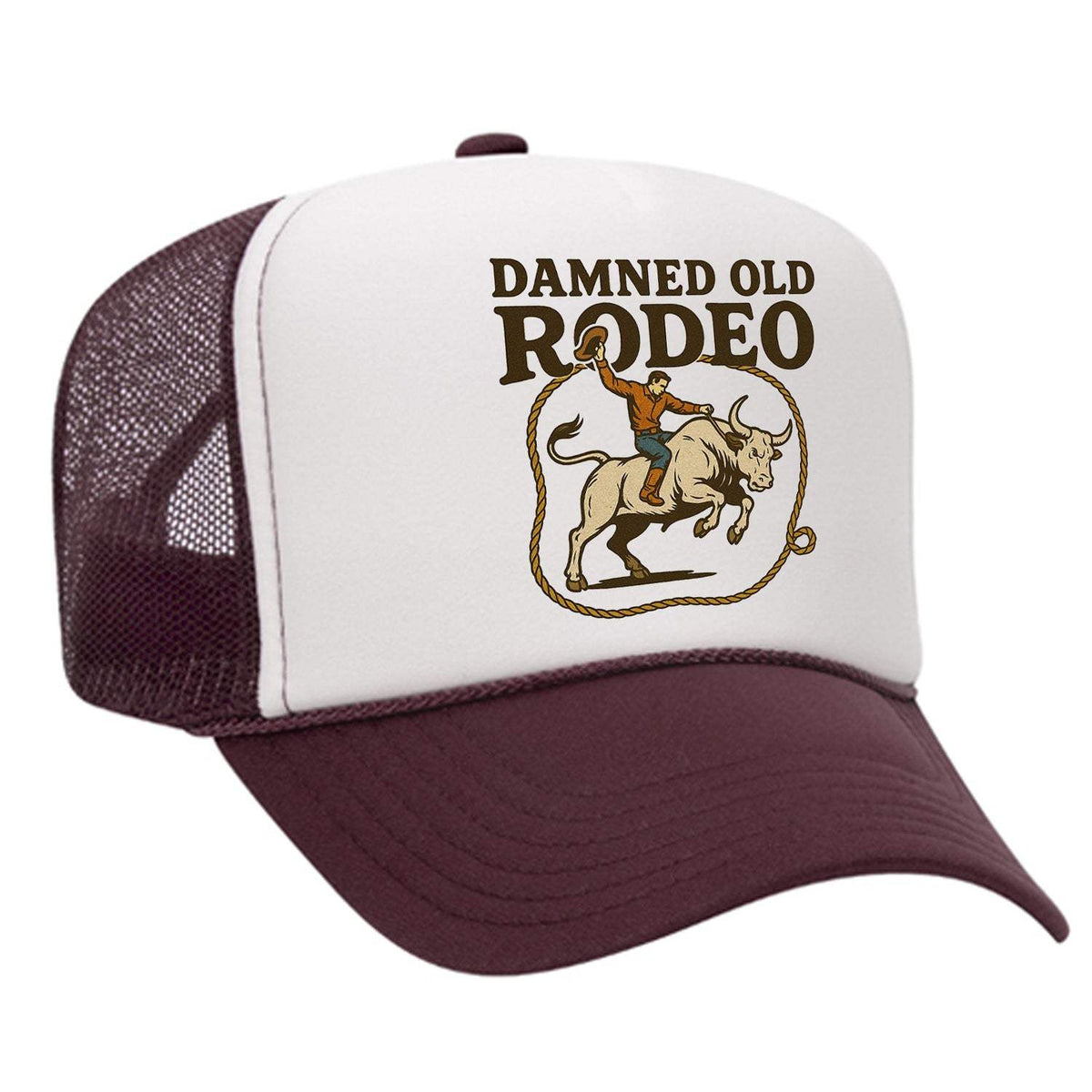 Damned Old Rodeo Foam Trucker Hat - Maroon / White