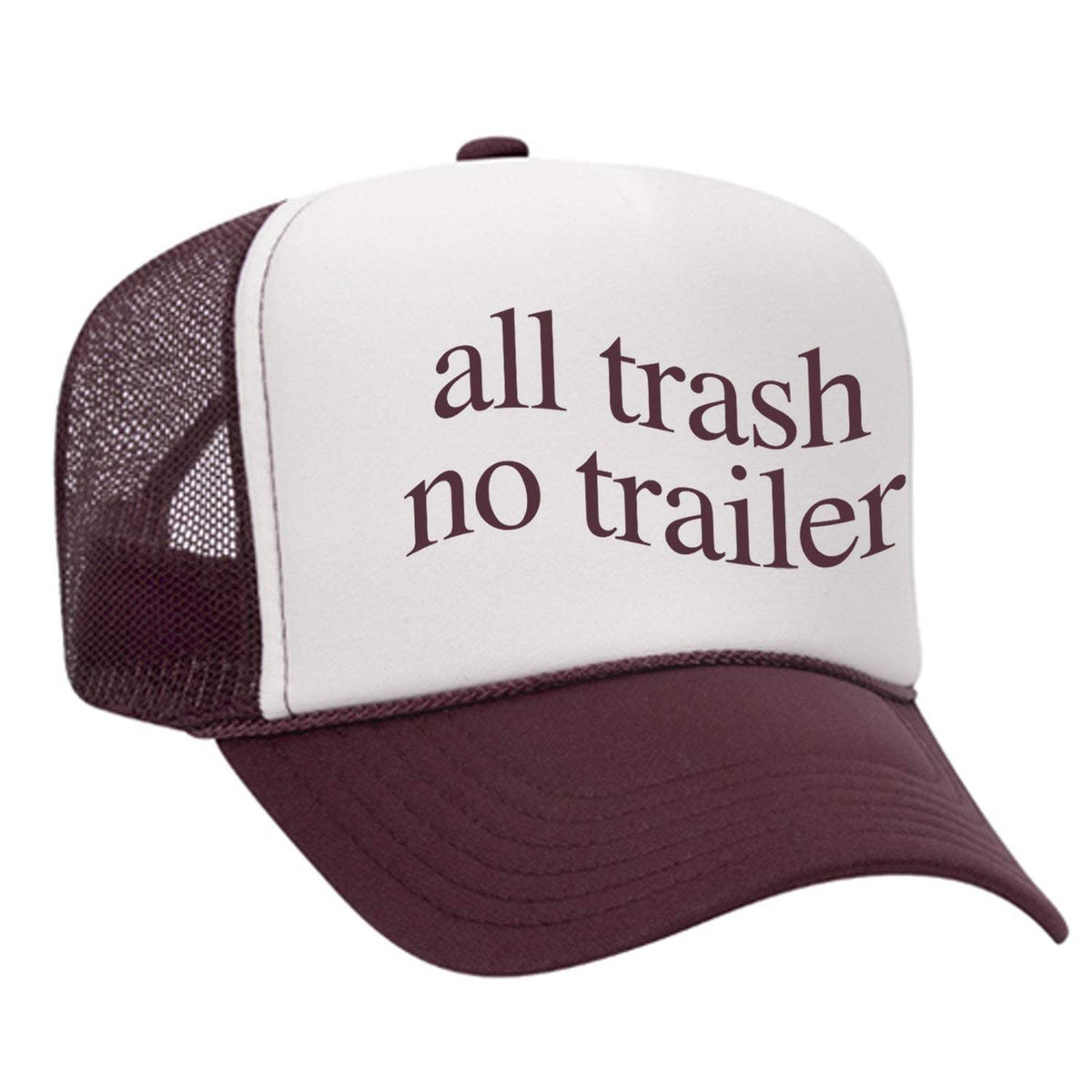 All Trash No Trailer Foam Trucker Hat - Maroon / White