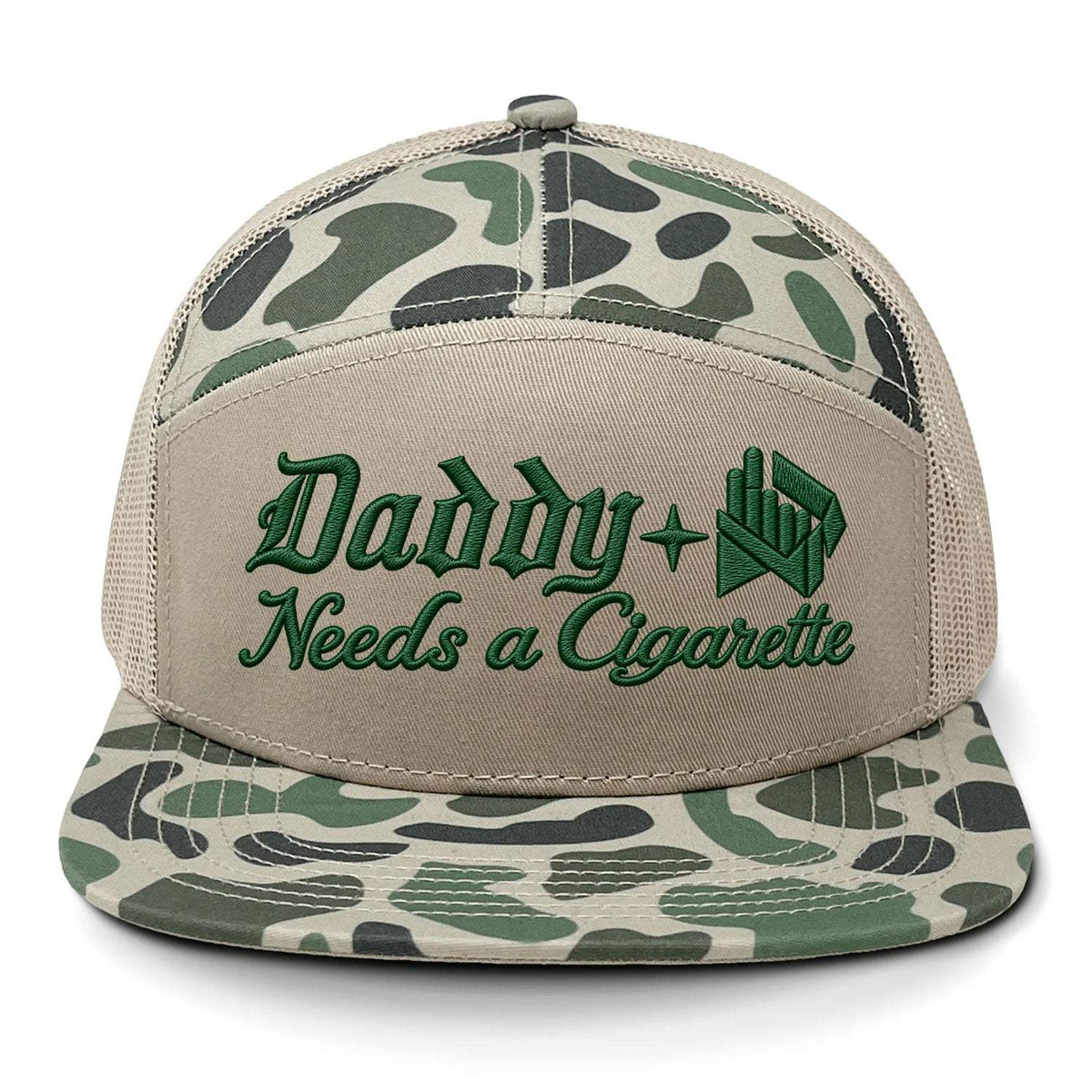 Daddy Needs A Cig Embroidered 7 Panel Hat - Marsh
