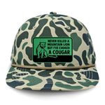 Choked A Cougar Flat Bill Rope Leather Patch Hat - Marsh