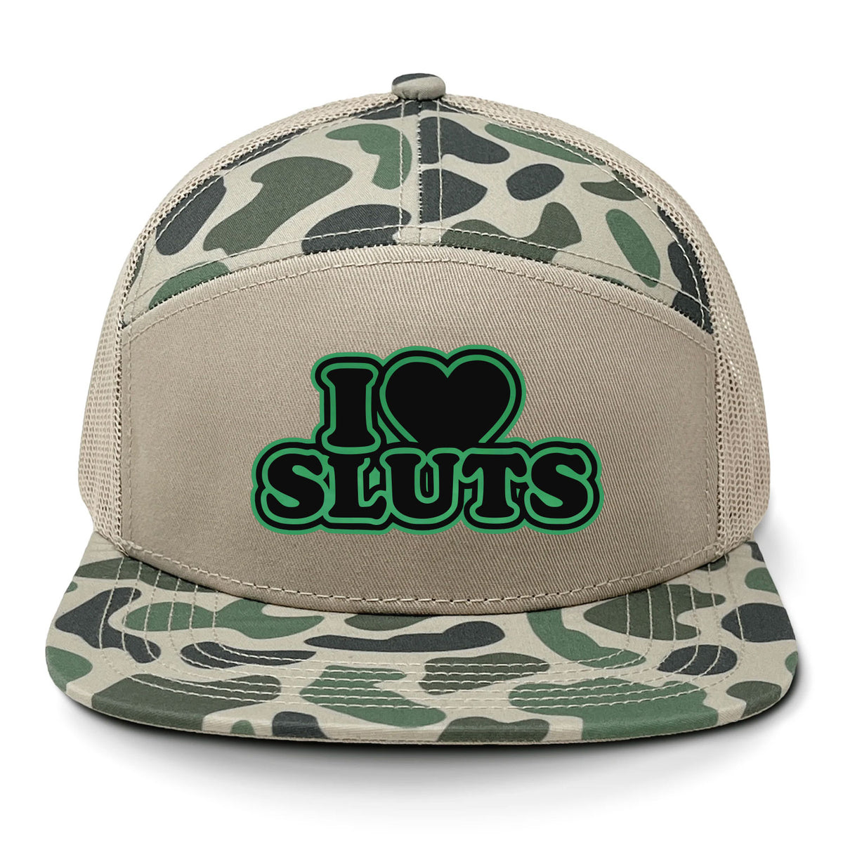 I Love Sluts 7 Panel Hat