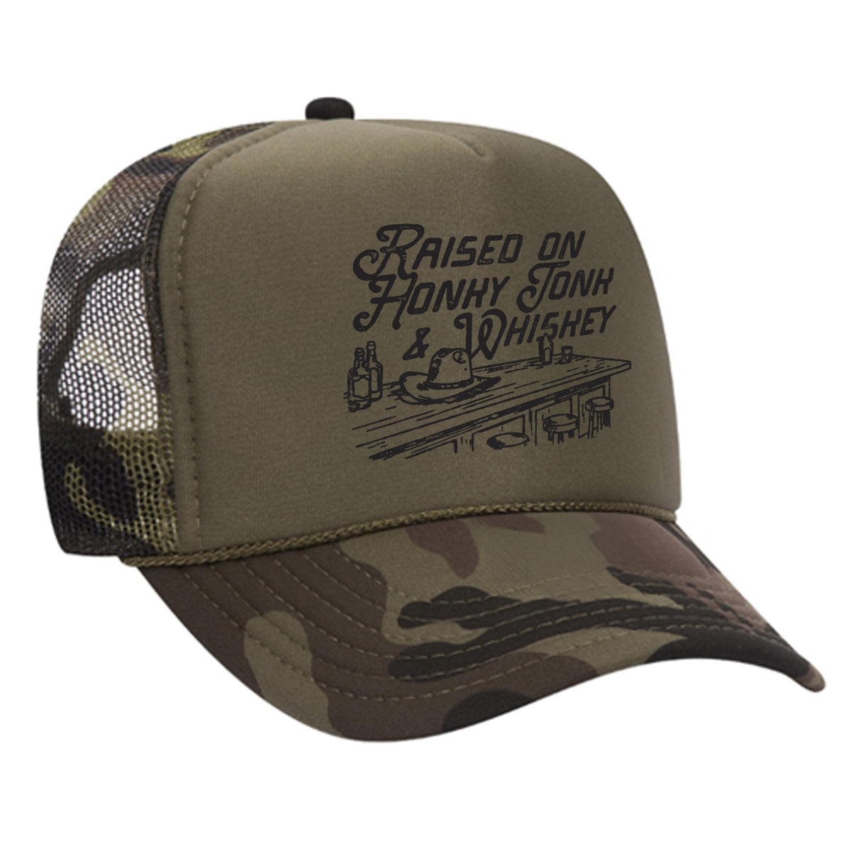 Raised On Honky Tonk & Whiskey Foam Trucker Hat