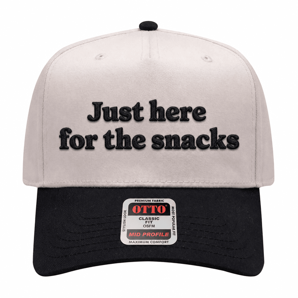 Just Here For The Snacks Embroidered Hat - Natural / Black