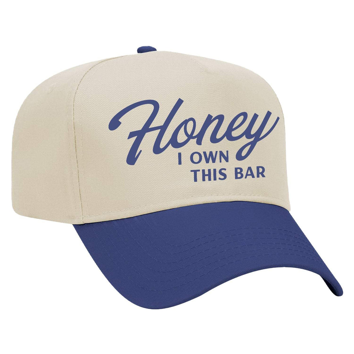 Honey I Own This Bar Embroidered Hat - Natural / Blue