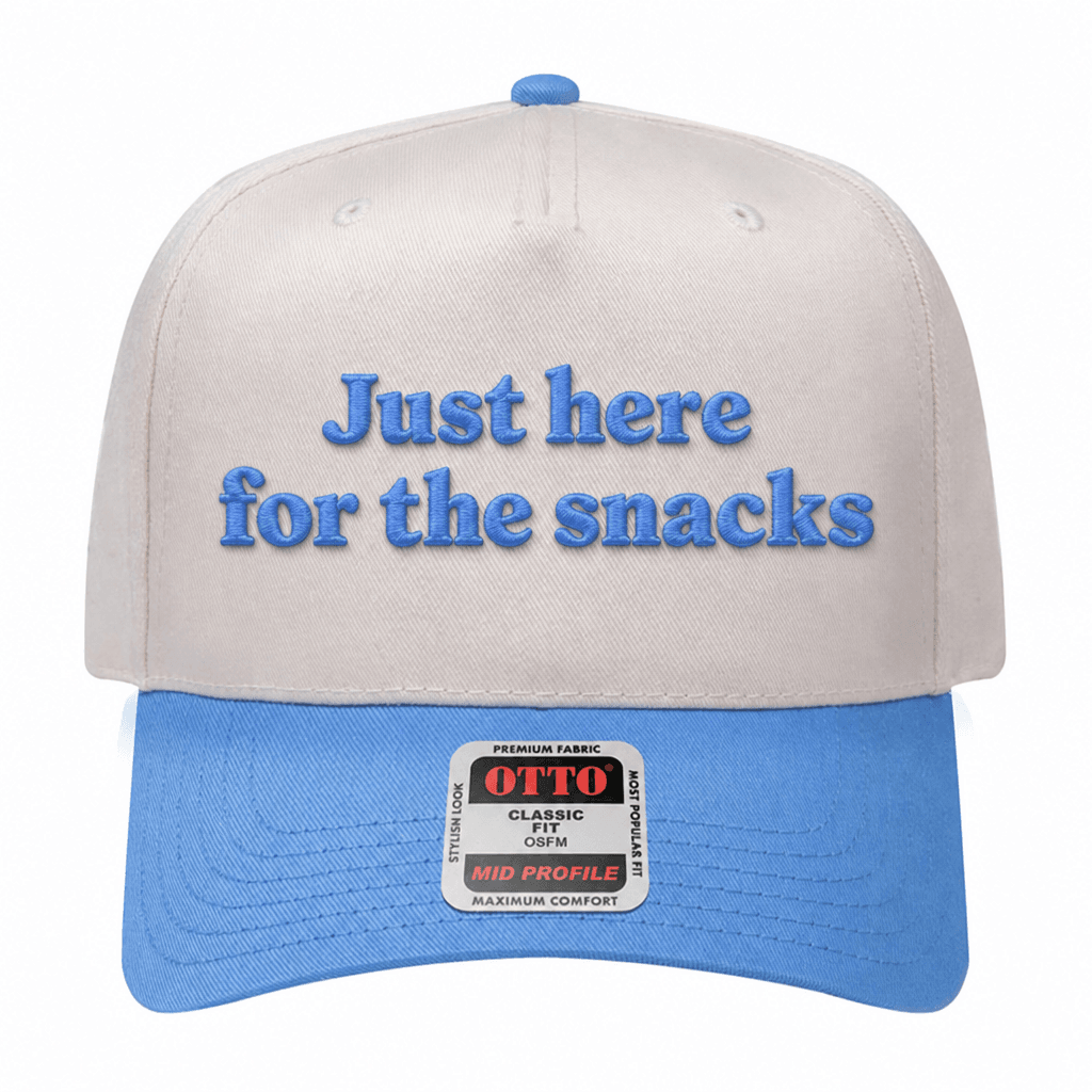 Just Here For The Snacks Embroidered Hat - Natural / Colorado / Blue