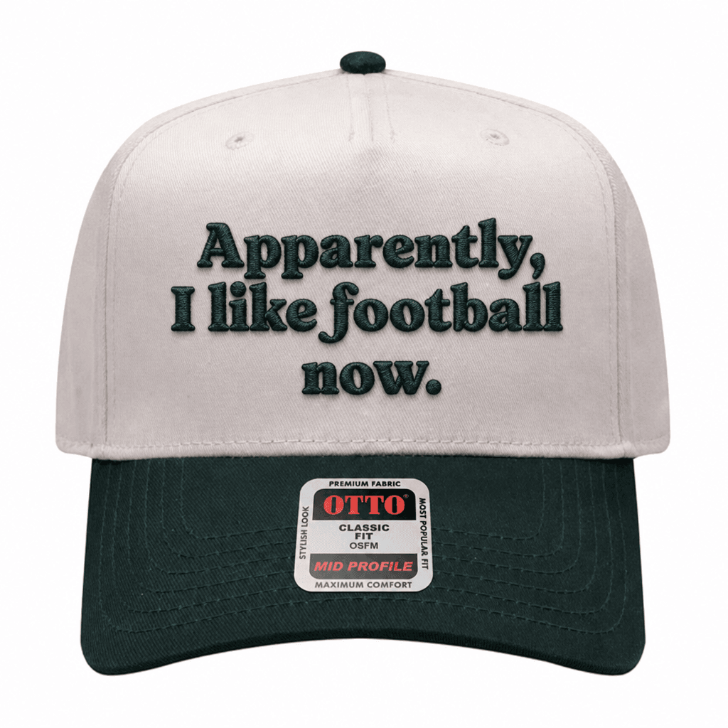 Apparently, I Like Football Embroidered Hat - Natural / Dark Green