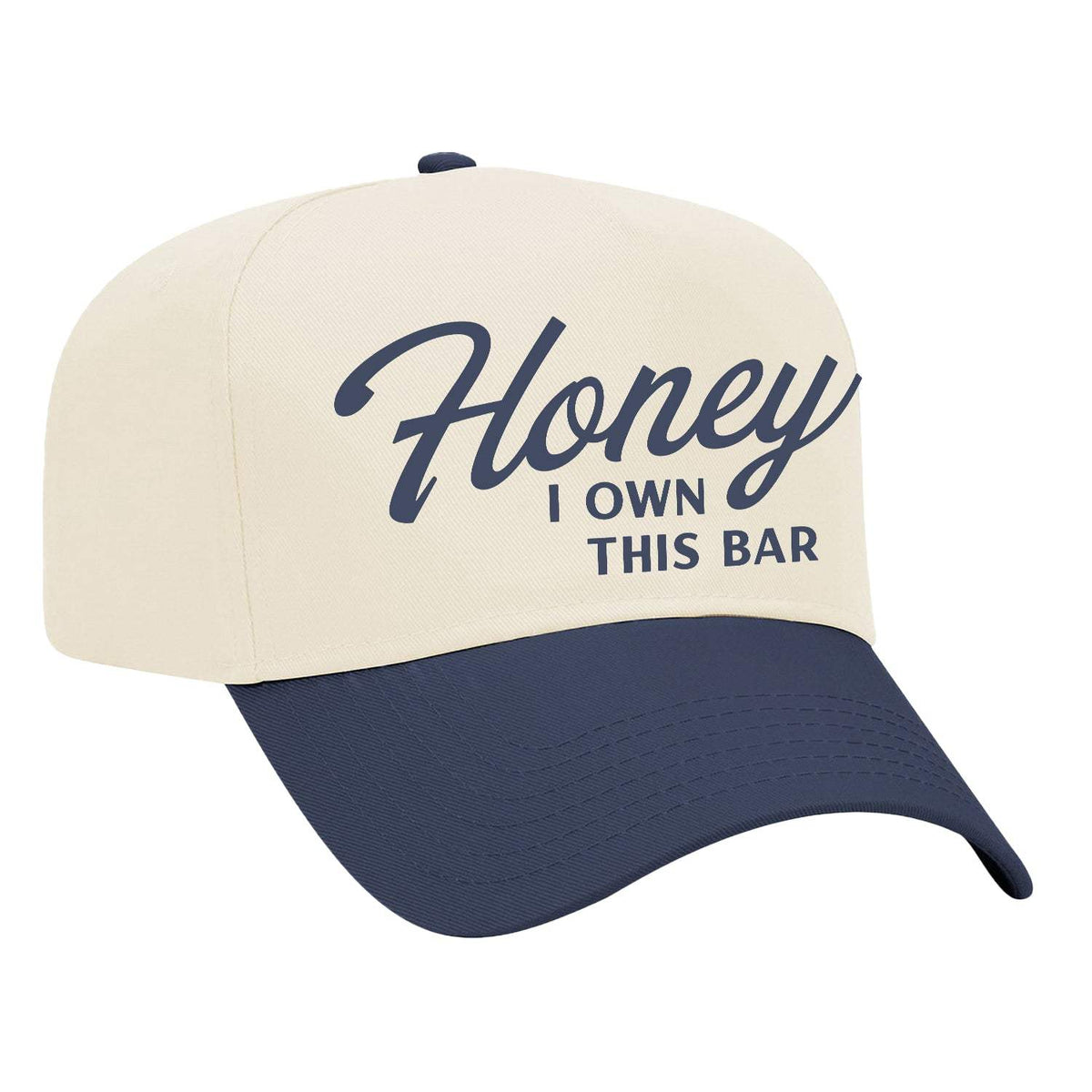 Honey I Own This Bar Embroidered Hat - Natural / Navy