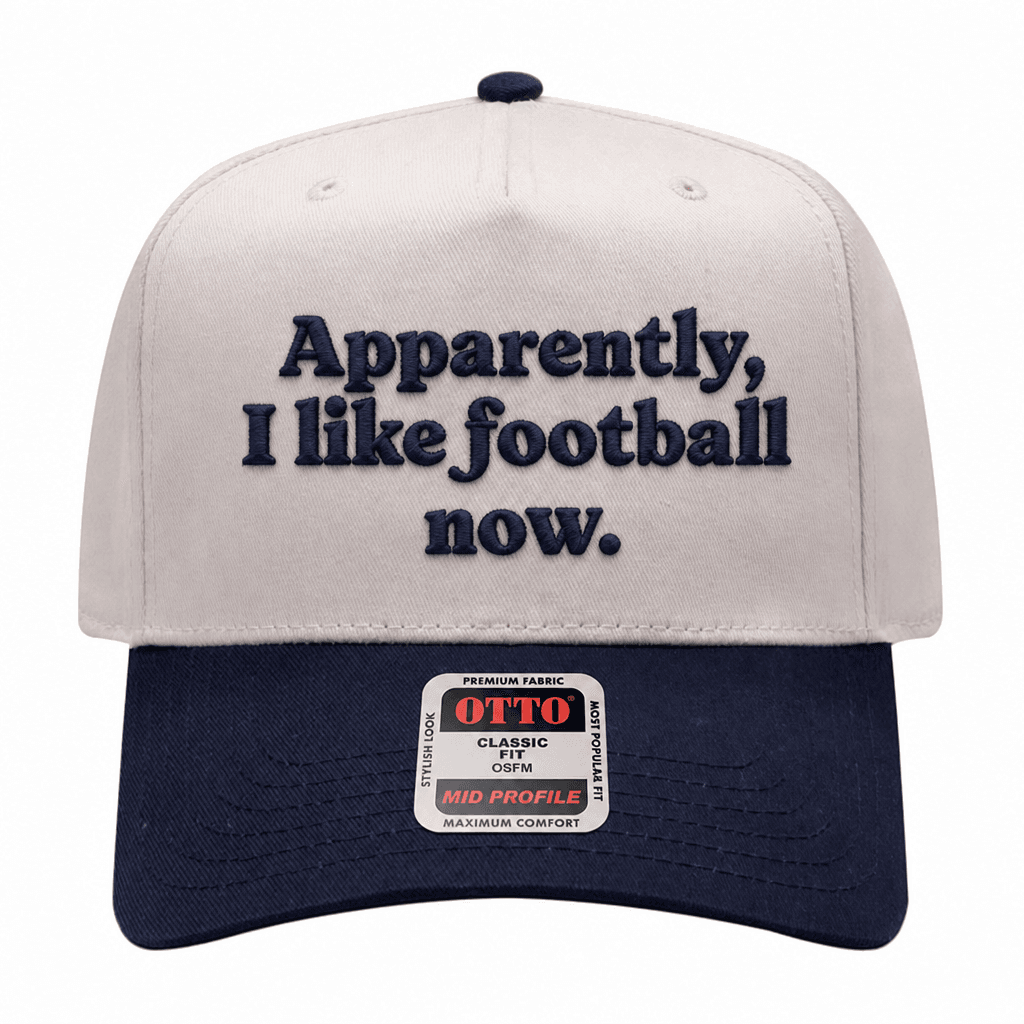Apparently, I Like Football Embroidered Hat - Natural / Navy