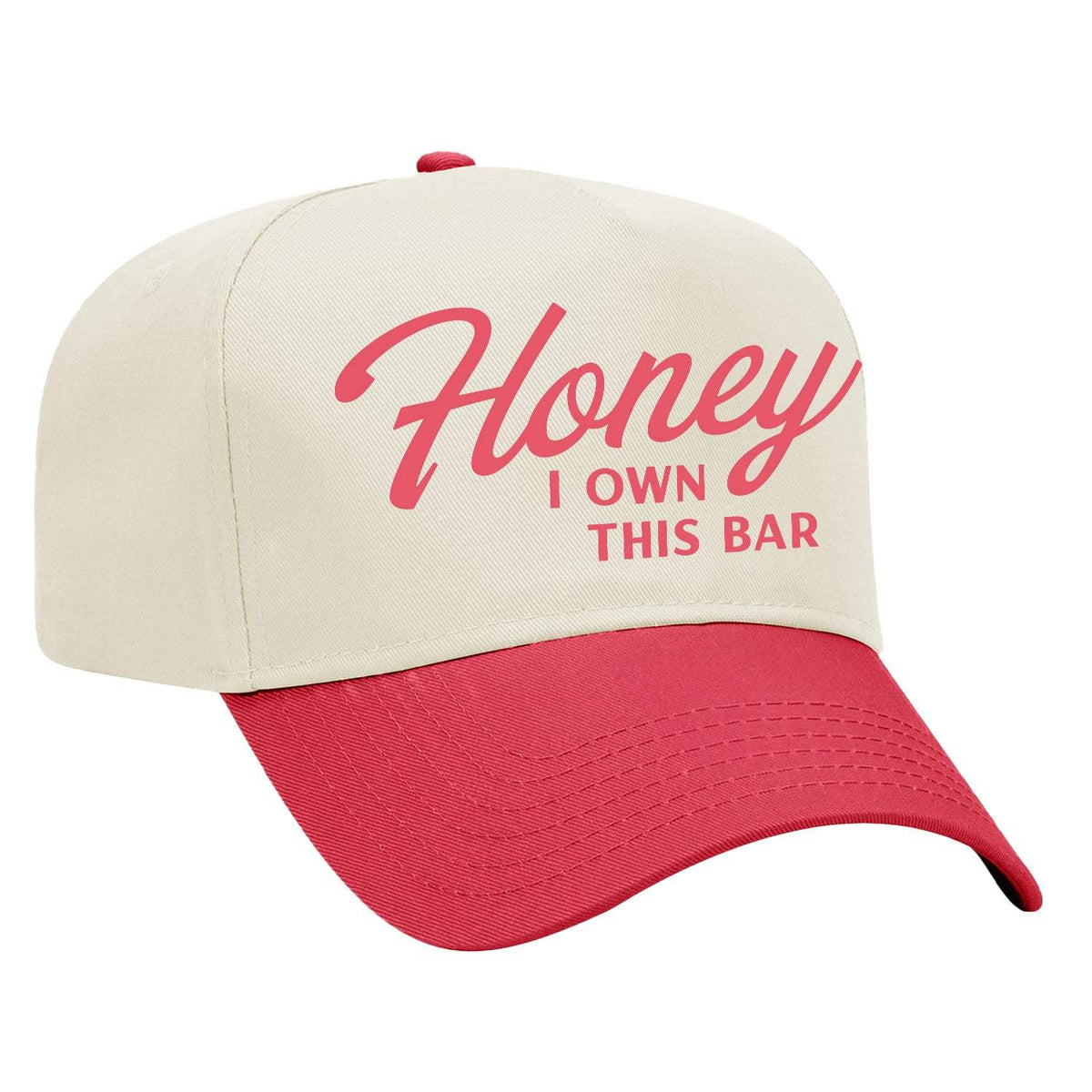Honey I Own This Bar Embroidered Hat - Natural / Red