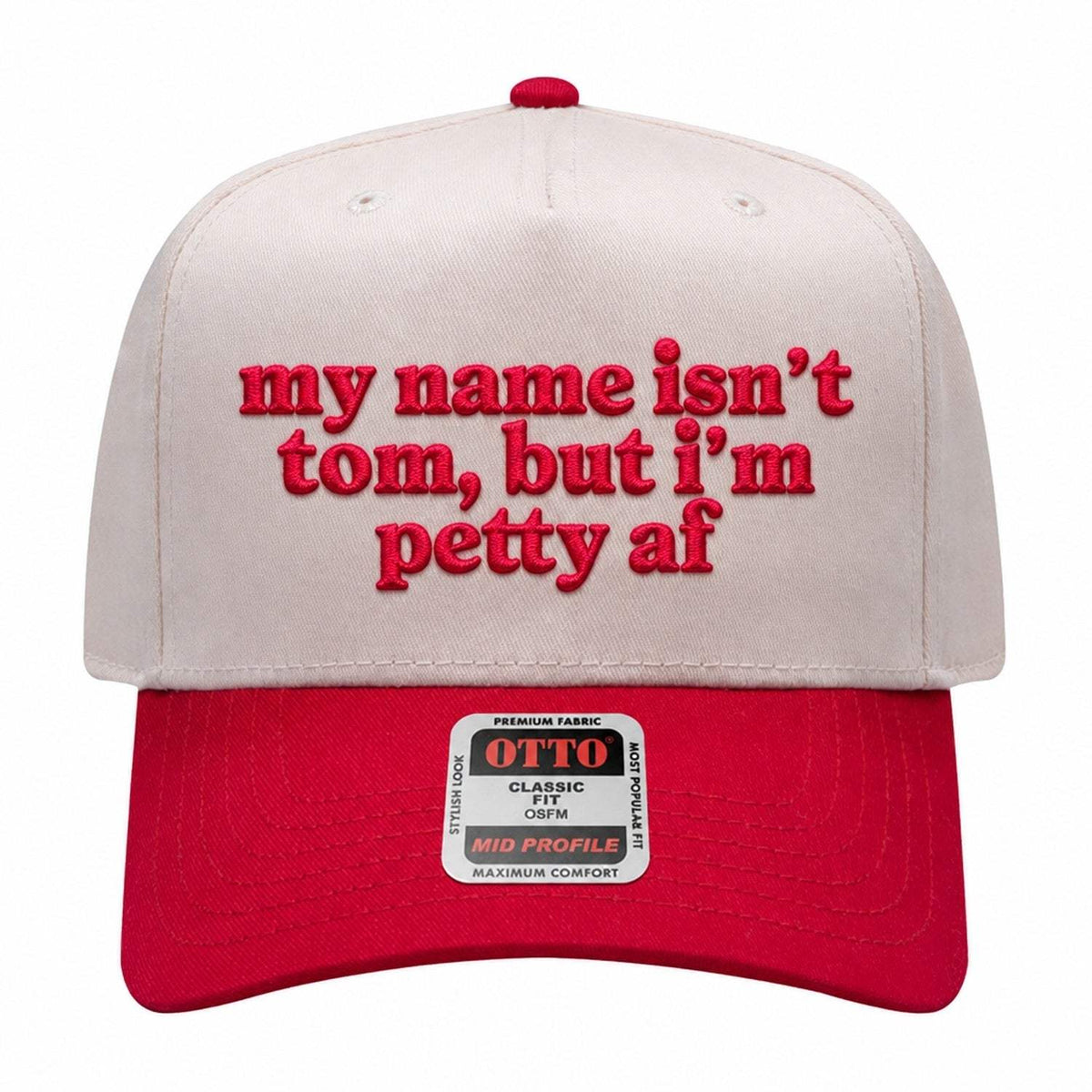 My Name Isn't Tom Embroidered Hat - Natural / Red