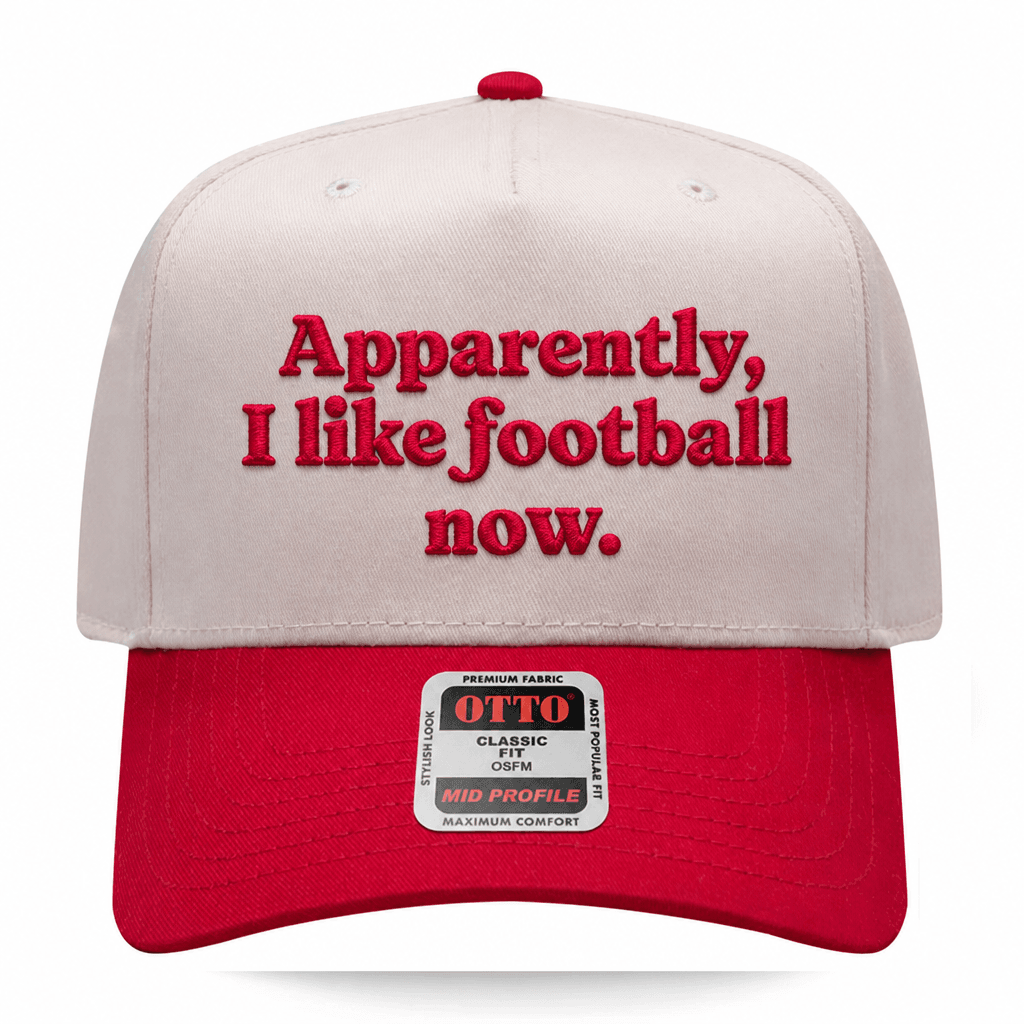 Apparently, I Like Football Embroidered Hat - Natural / Red