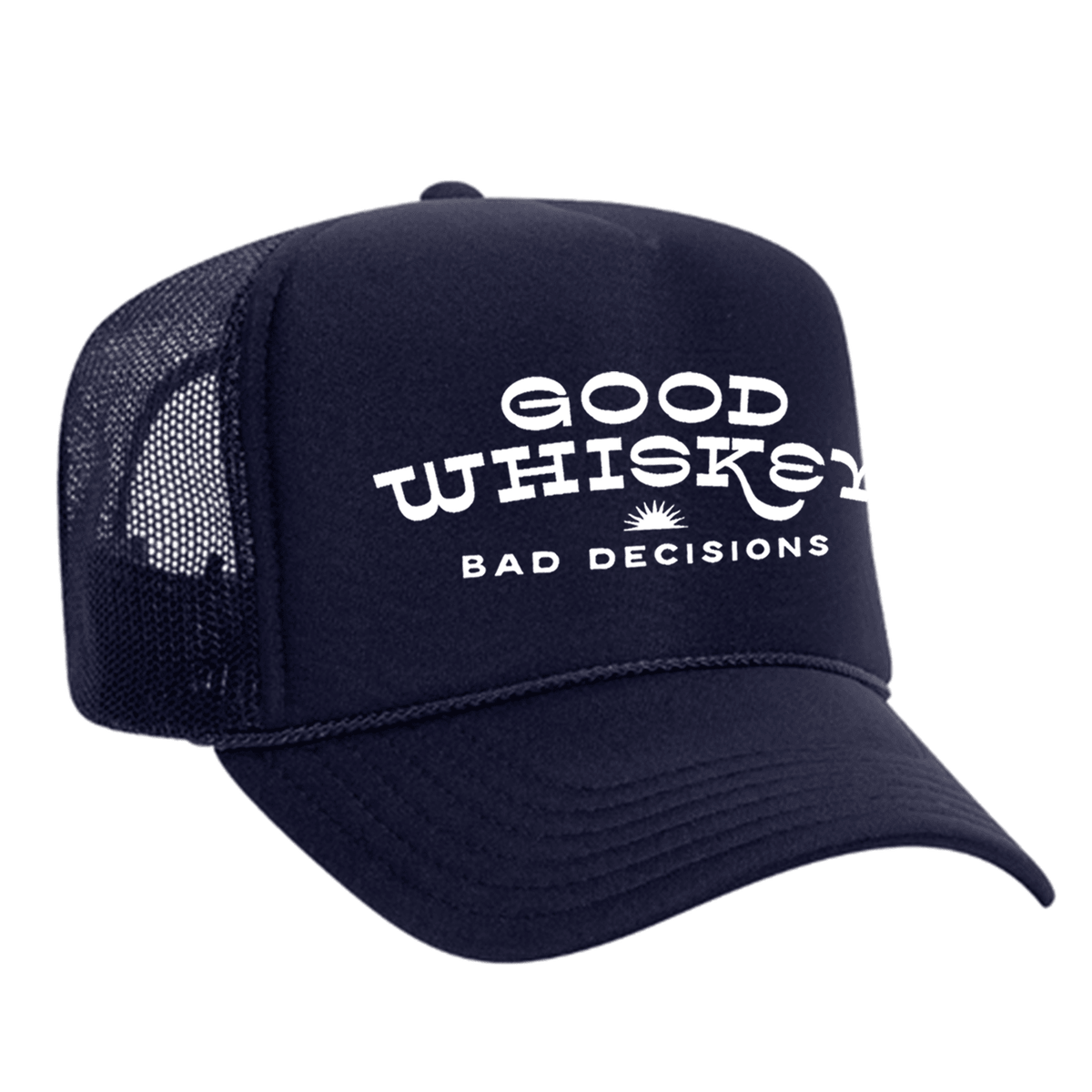Good Whiskey Bad Decisions Foam Trucker Hat - Navy