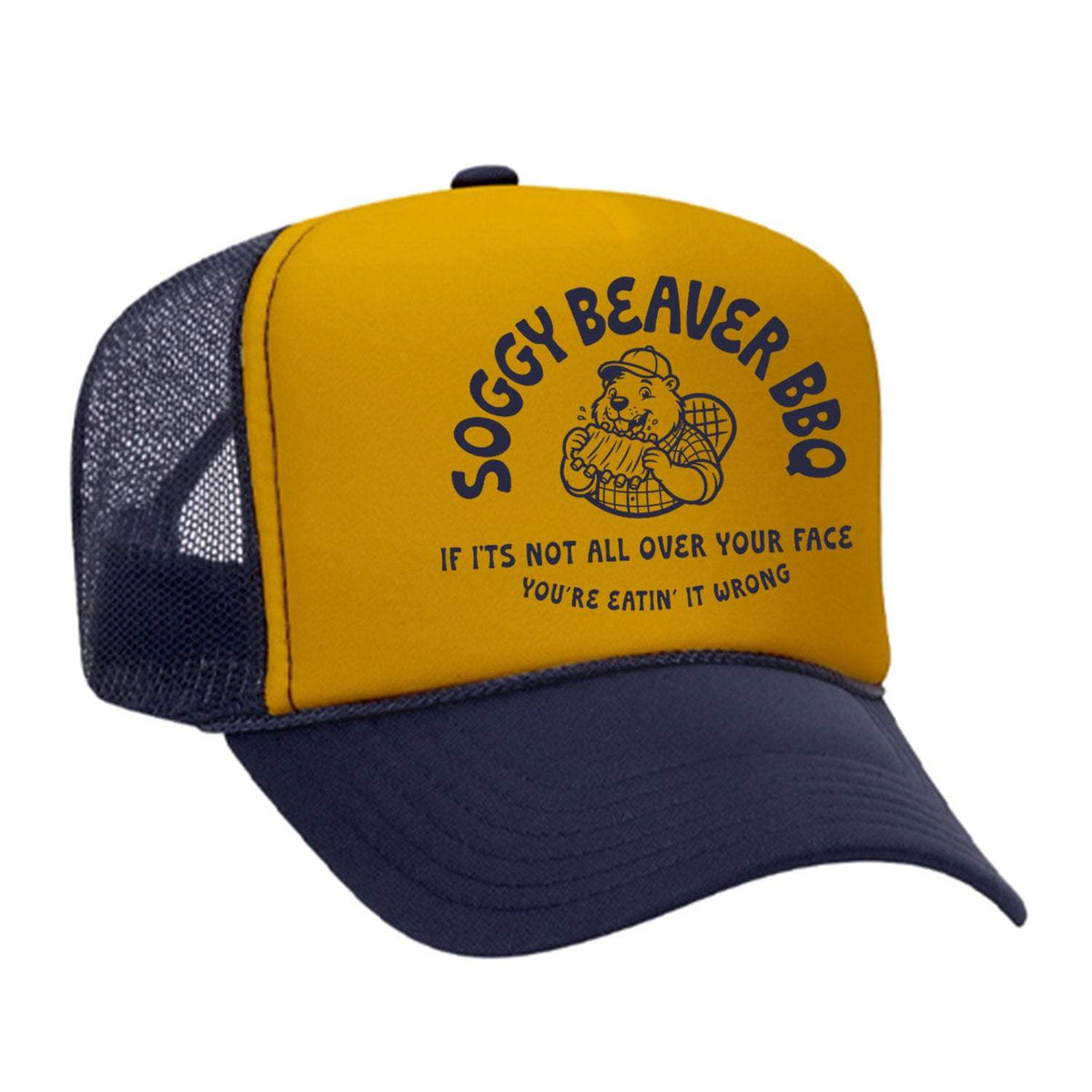 Soggy Beaver BBQ Foam Trucker Hat - Navy / Gold