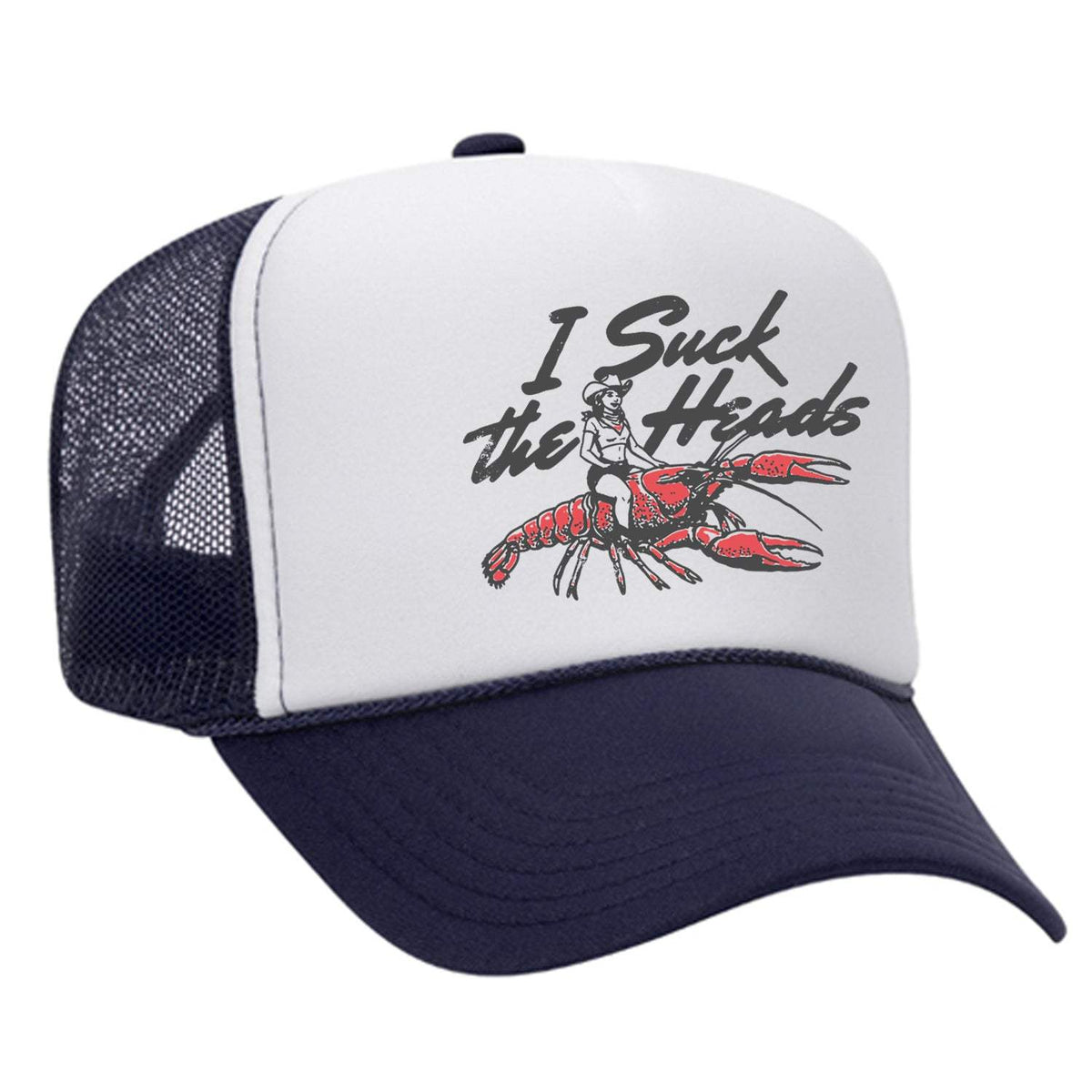 I Suck The Heads Foam Trucker Hat - Navy / White