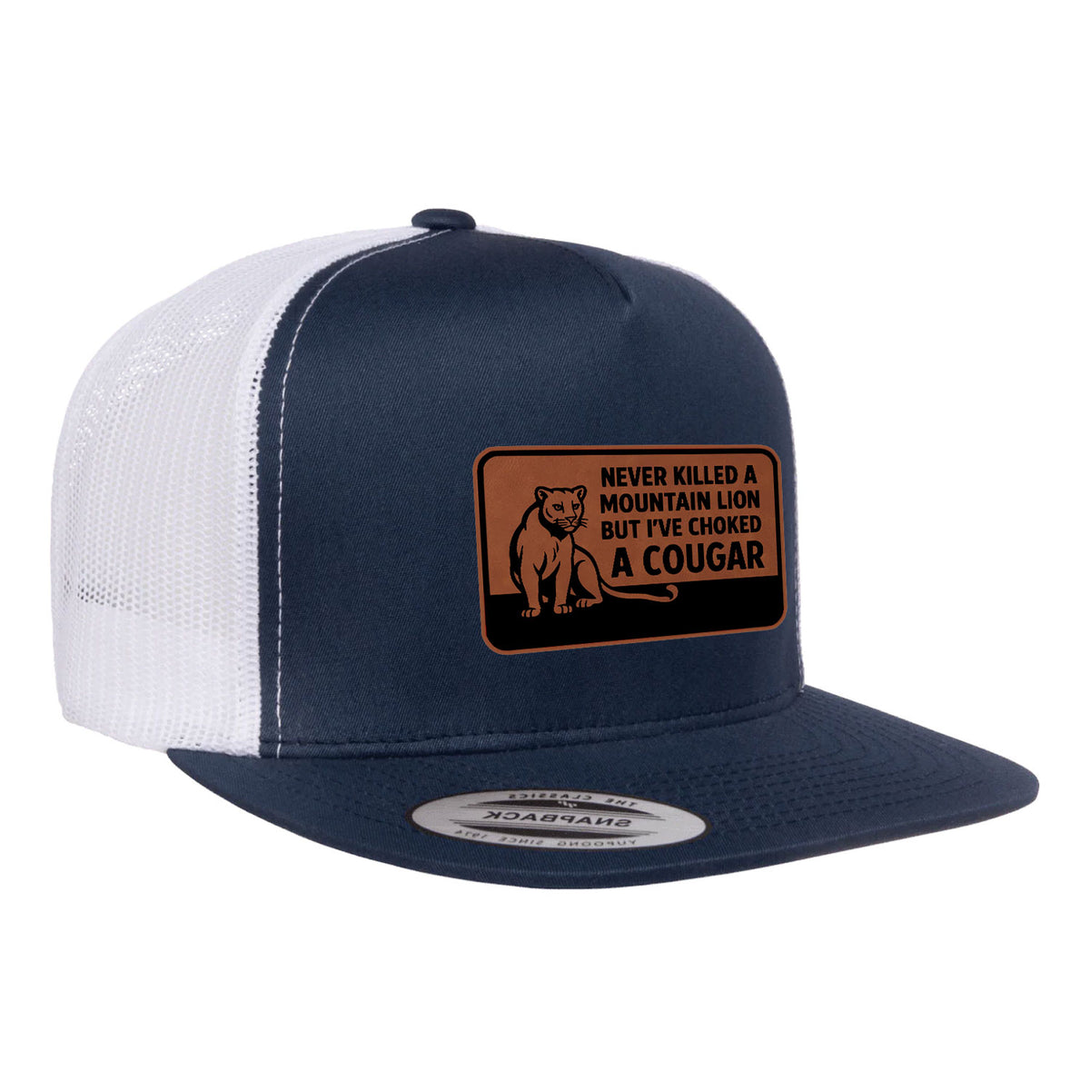 Choked A Cougar Flat Bill Leather Patch Hat