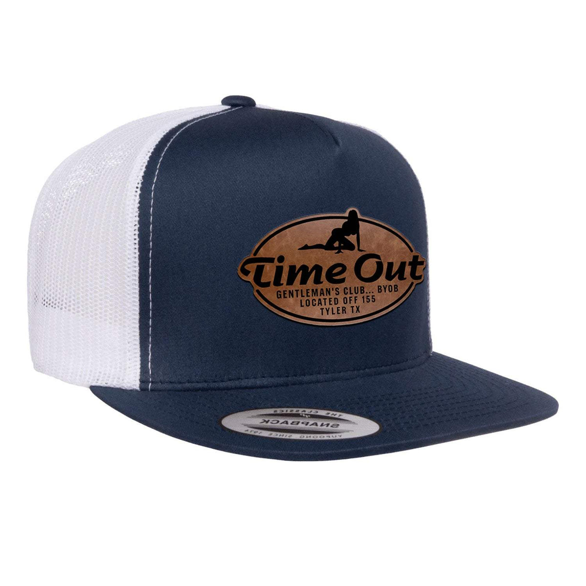 Time Out Gentleman's Club Flat Bill Trucker Hat - Navy / White