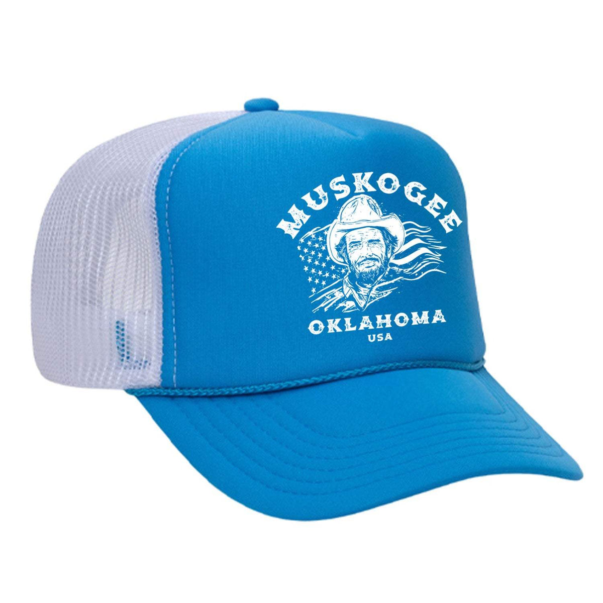 Haggard Old Flag Foam Trucker Hat - Neon Blue / White