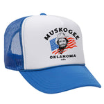 Haggard Old Flag Foam Trucker Hat - Neon Blue / White