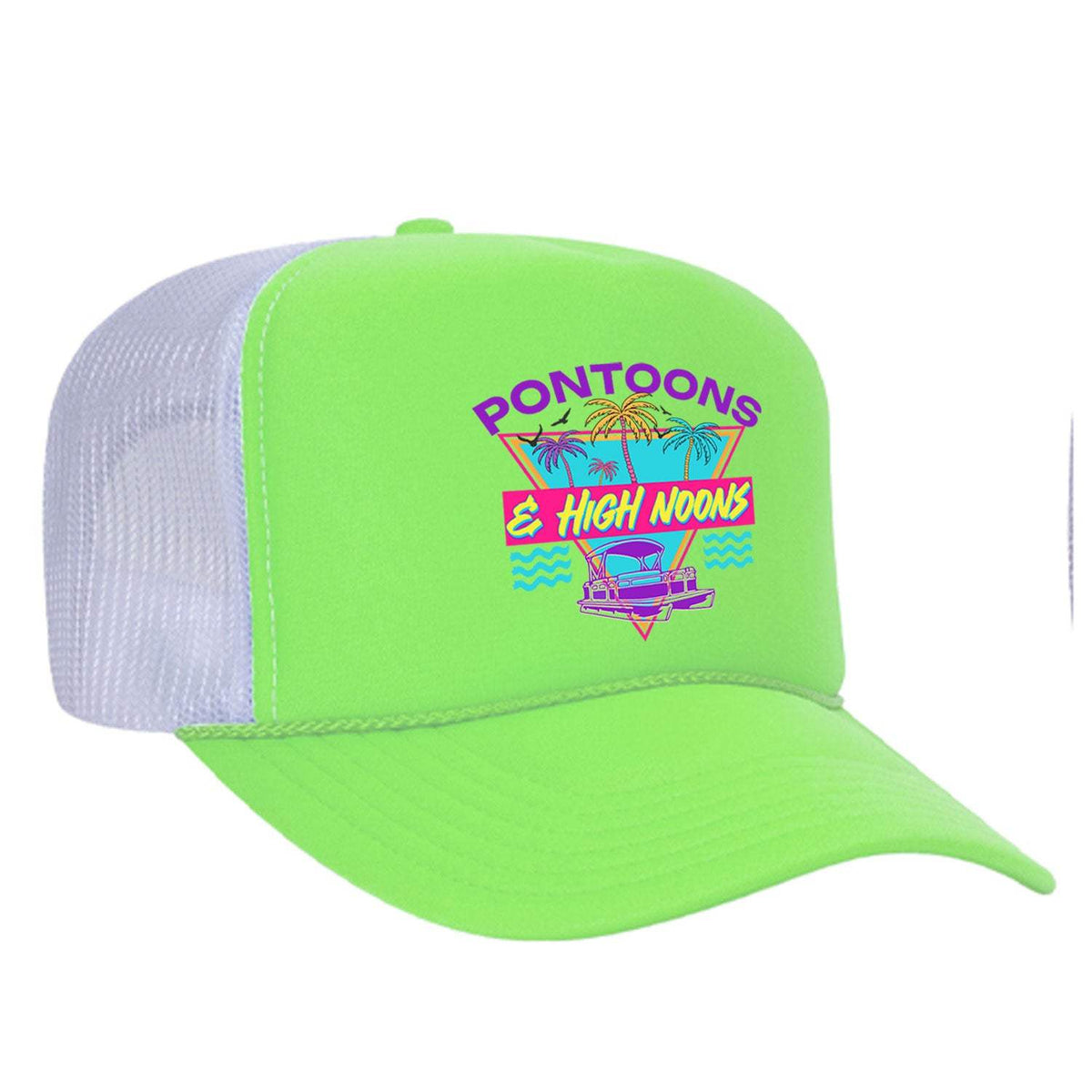 Pontoons and High Noons Foam Trucker Hat - Neon Green / White