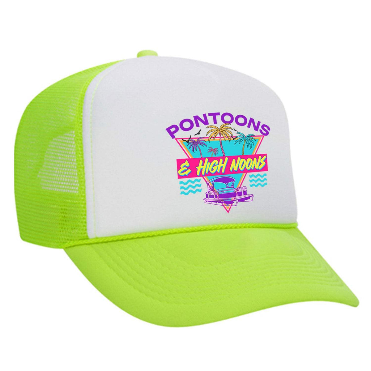 Pontoons and High Noons Foam Trucker Hat - Neon Green / White