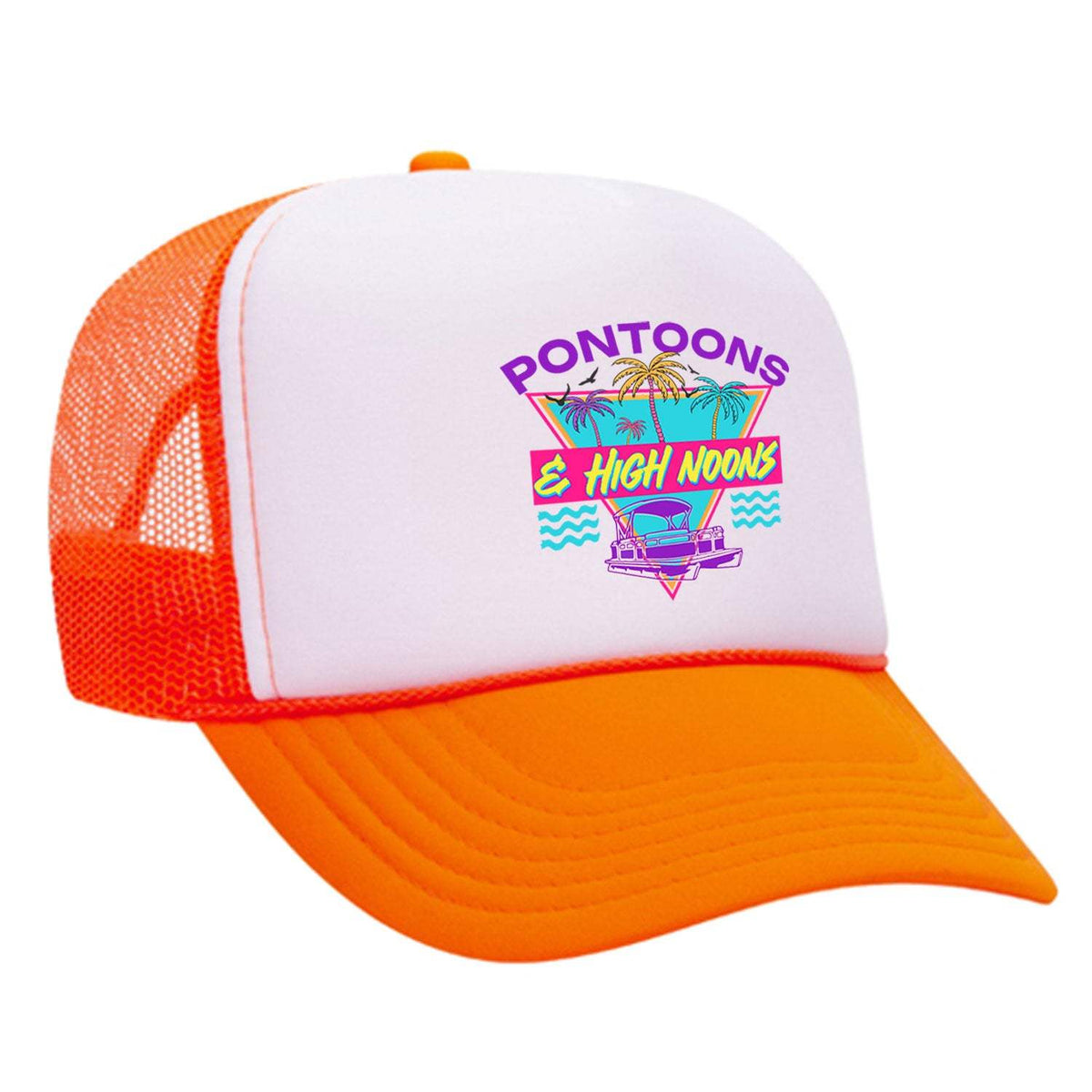 Pontoons and High Noons Foam Trucker Hat - Neon Orange / White