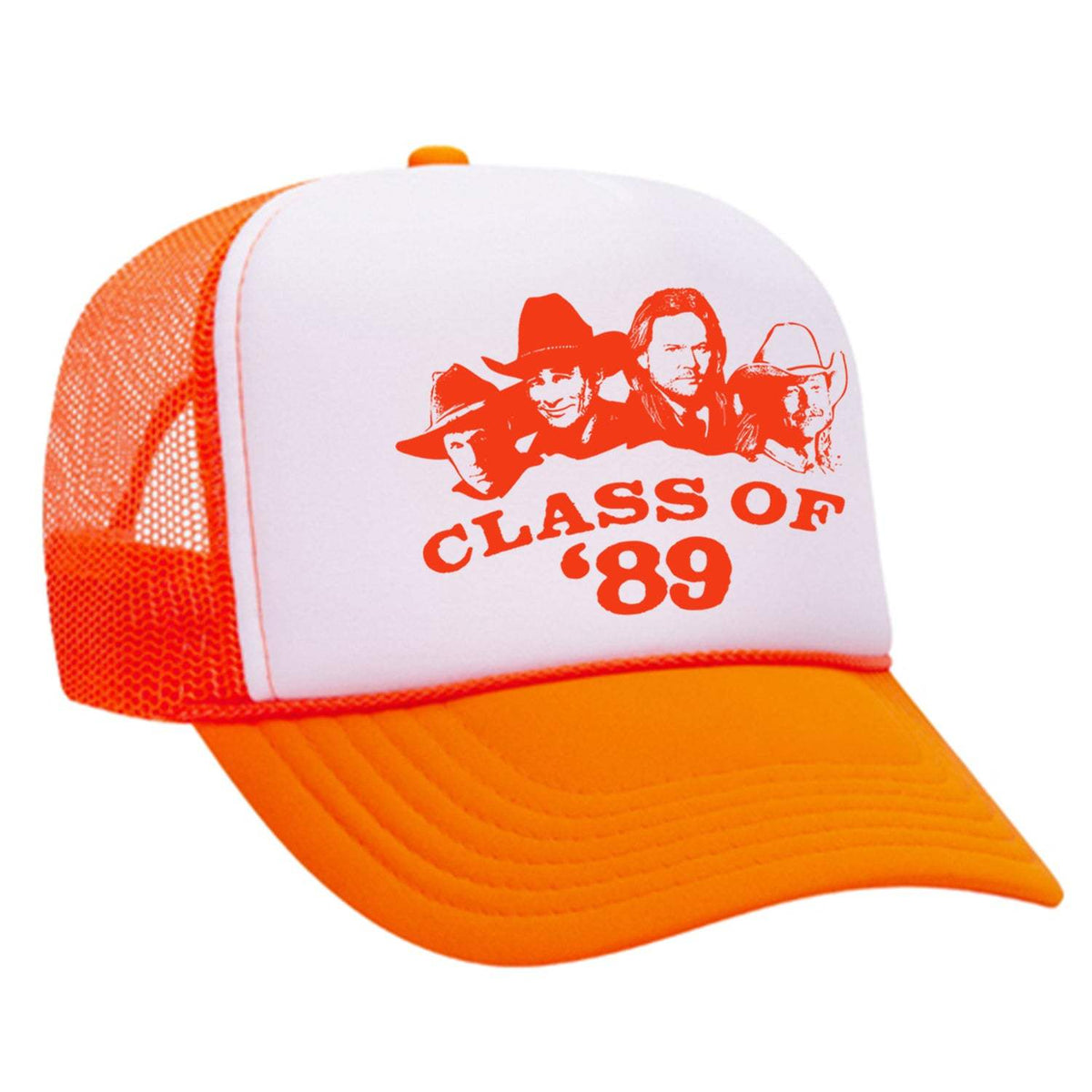 Class Of '89 Foam Trucker Hat - Neon Orange / White