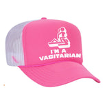 I'm A Vagitarian Foam Trucker Hat - Neon Pink / White