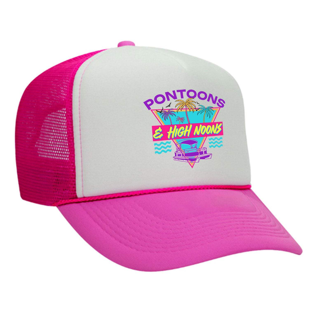 Pontoons and High Noons Foam Trucker Hat - Neon Pink / White