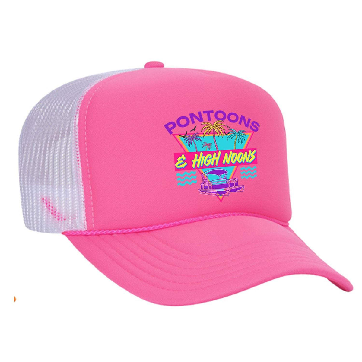 Pontoons and High Noons Foam Trucker Hat - Neon Pink / White