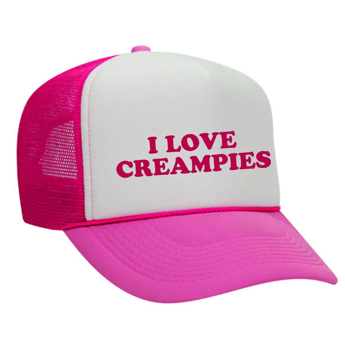 I Love Creampies Foam Trucker Hat - Neon Pink / White