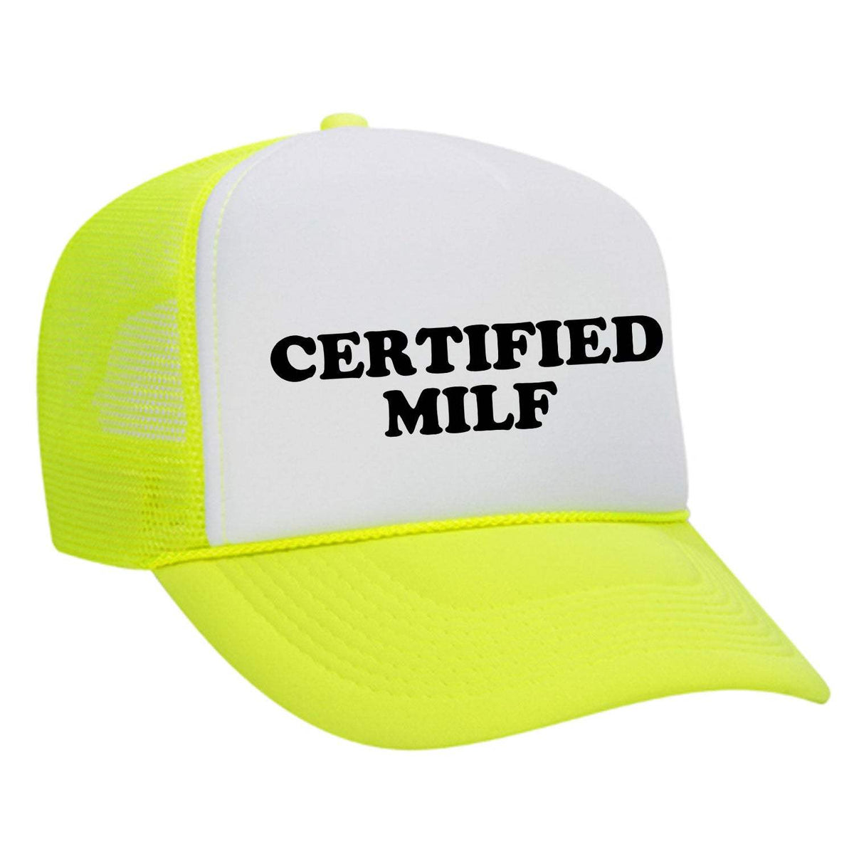 Certified Milf Foam Trucker Hat - Neon Yellow / White