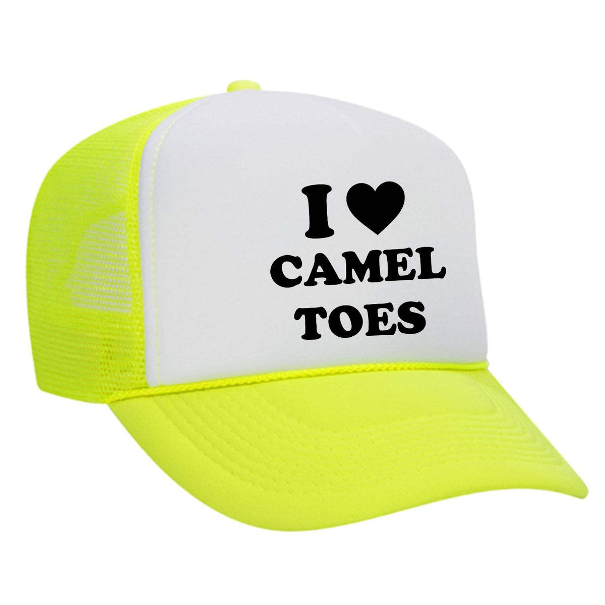 I Love Camel Toes Foam Trucker Hat - Neon Yellow / White