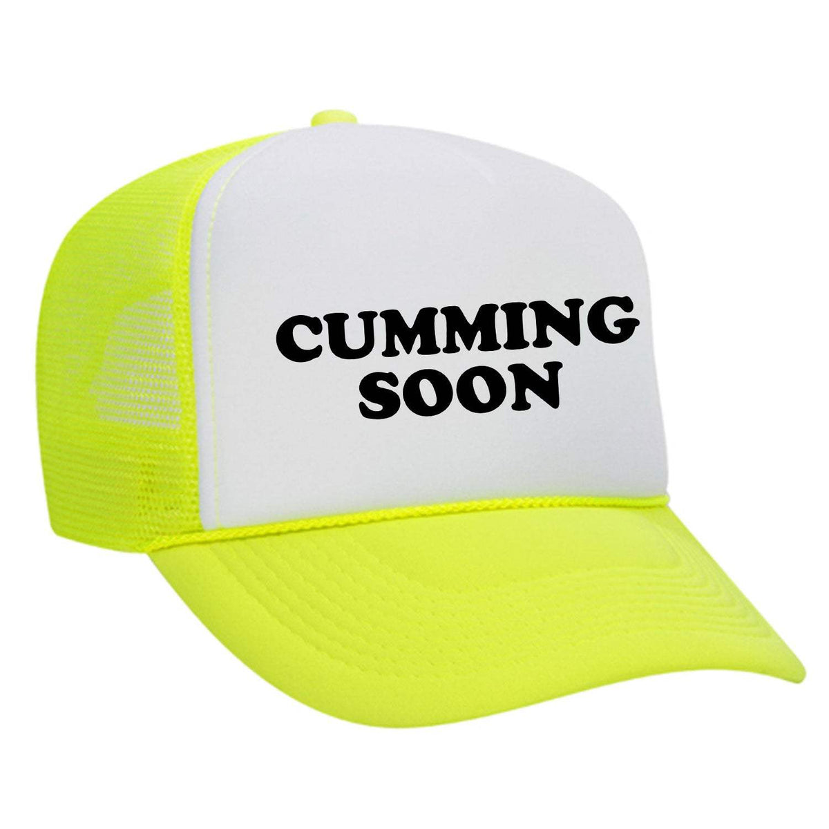 Cumming Soon Foam Trucker Hat - Neon Yellow / White