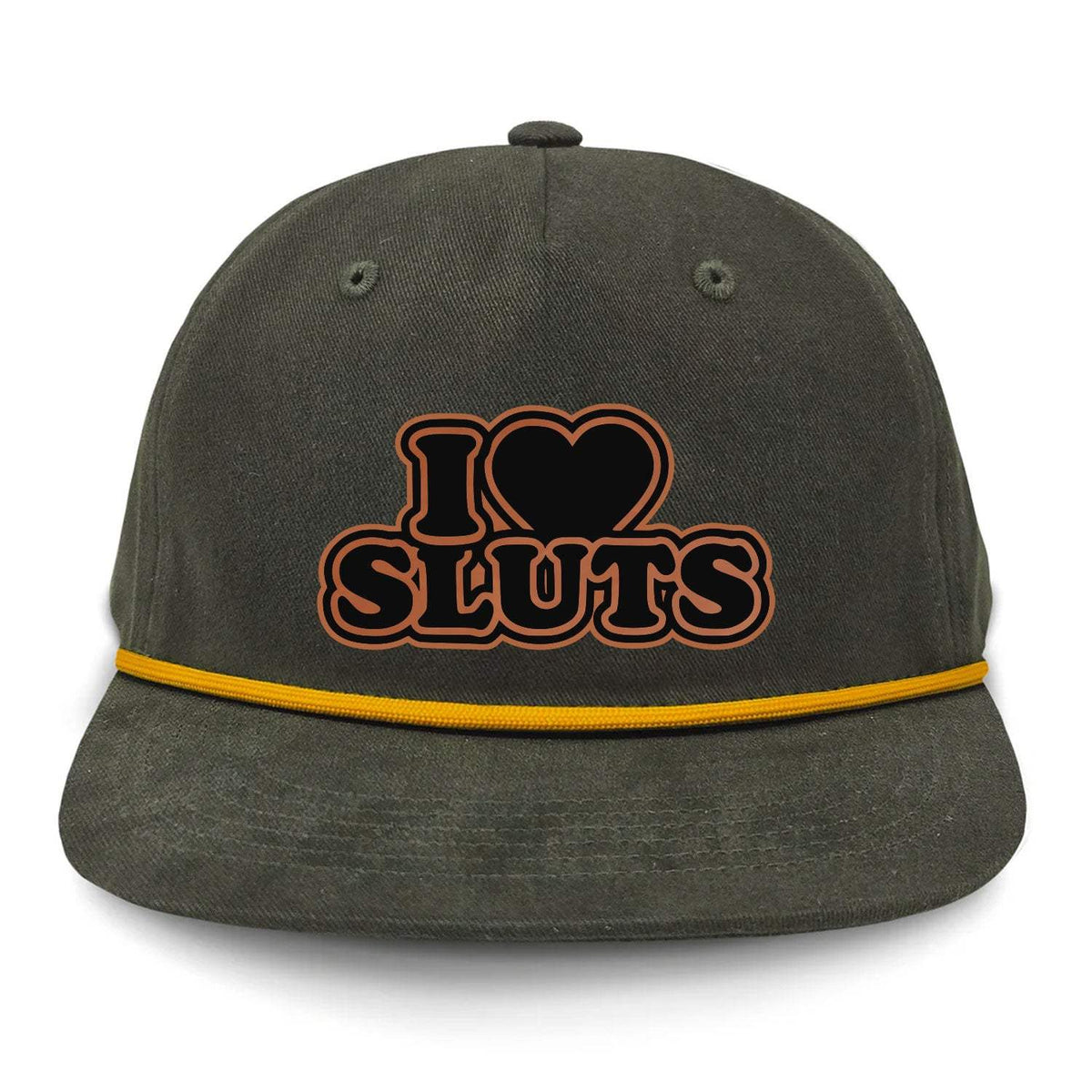 I Love Sluts Flat Bill Rope - Olive