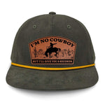 I'm NoCowboy Flat Bill Rope Leather Patch Hat - Olive
