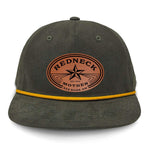 Redneck Mother Flat Bill Rope Leather Patch Hat - Olive
