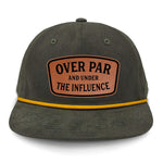 Over Par And Under The Influence Flat Bill Rope Leather Patch Hat - Olive