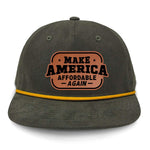 Make America Affordable Again Flat Bill Rope Leather Patch Hat - Olive