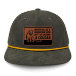 Choked A Cougar Flat Bill Rope Leather Patch Hat - Olive