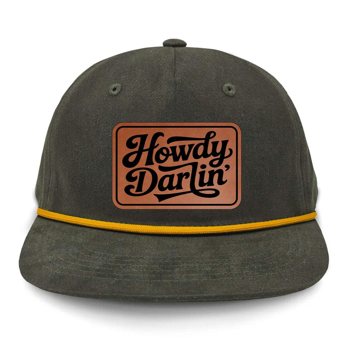 Howdy Darlin' Flat Bill Rope Leather Patch Hat - Olive
