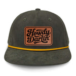 Howdy Darlin' Flat Bill Rope Leather Patch Hat - Olive