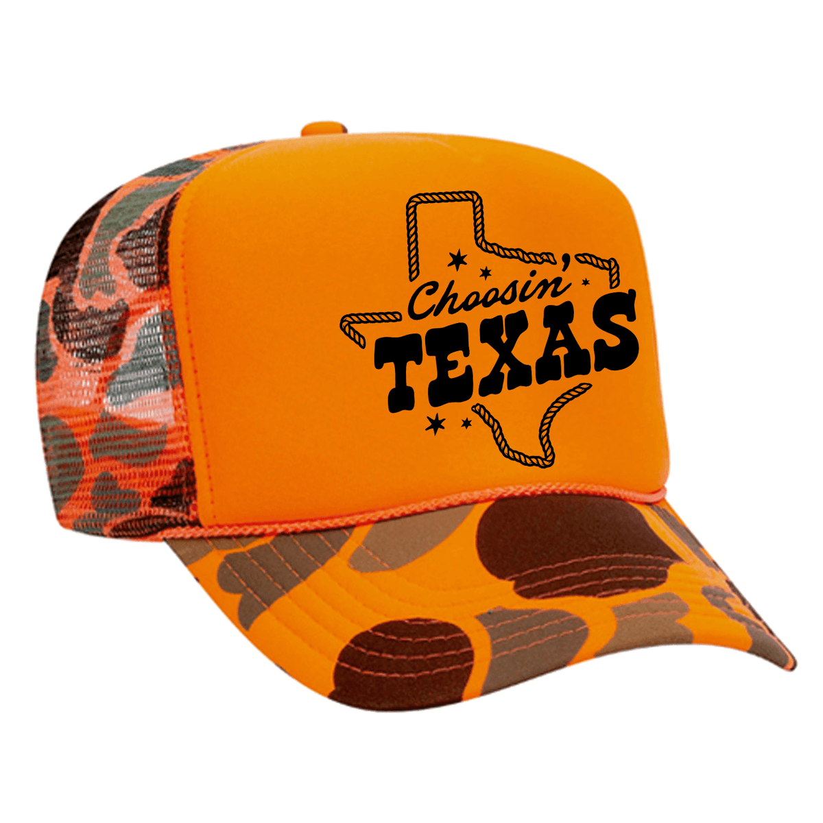 Choosin' Texas Foam Trucker Hat - Orange / Camo