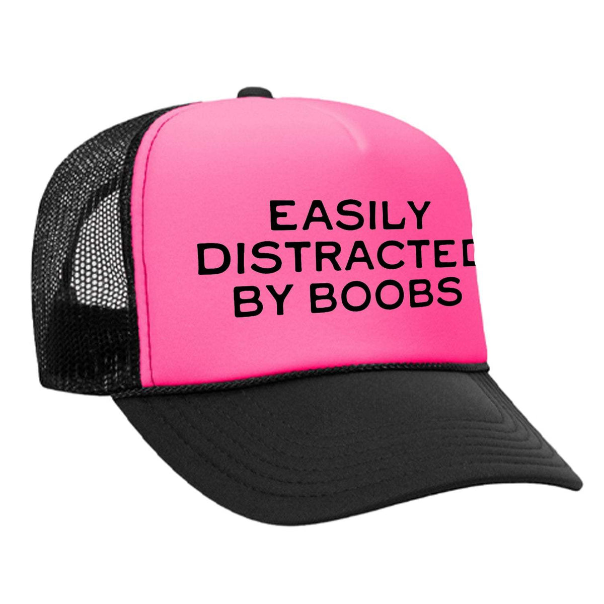 Easily Distracted By Boobs Foam Trucker Hat - Pink / Black