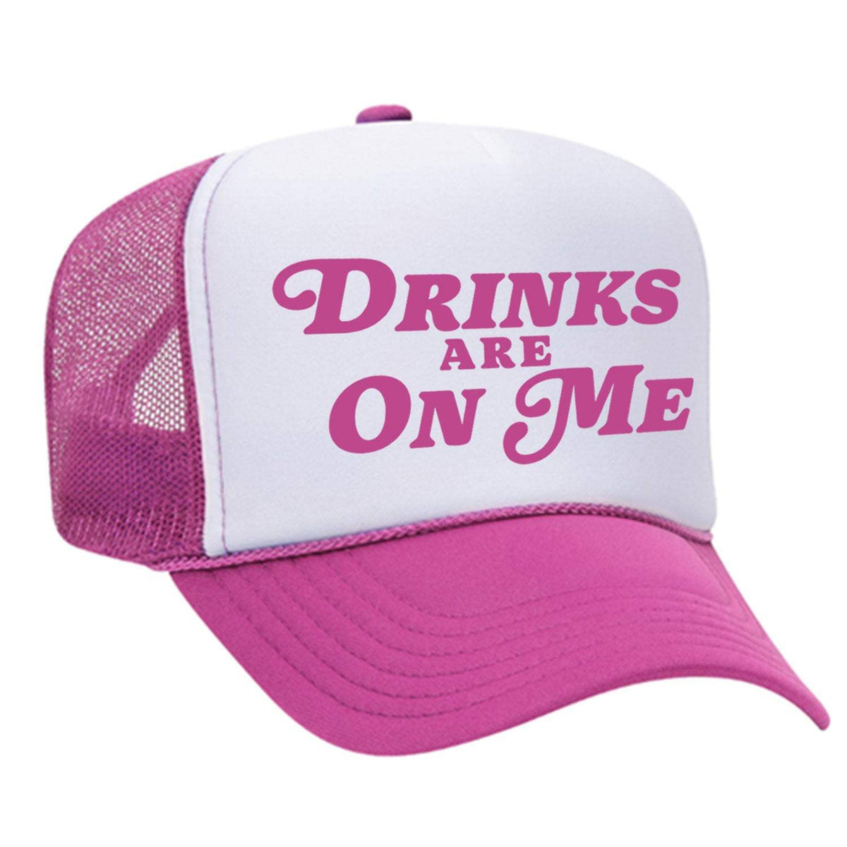 Drinks Are On Me Foam Trucker Hat - Pink / White