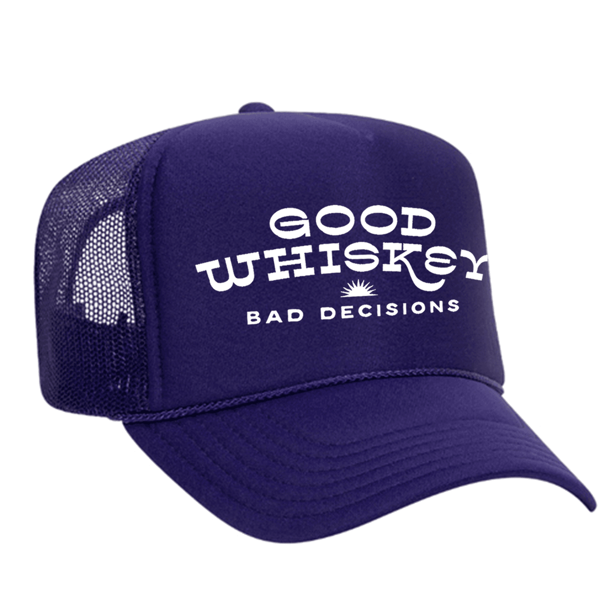 Good Whiskey Bad Decisions Foam Trucker Hat - Purple