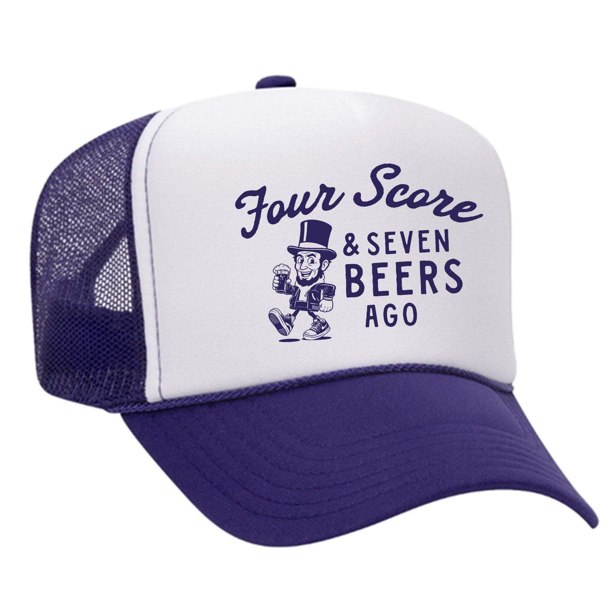 Four Score & Seven Beers Ago Foam Trucker Hat - Purple / White